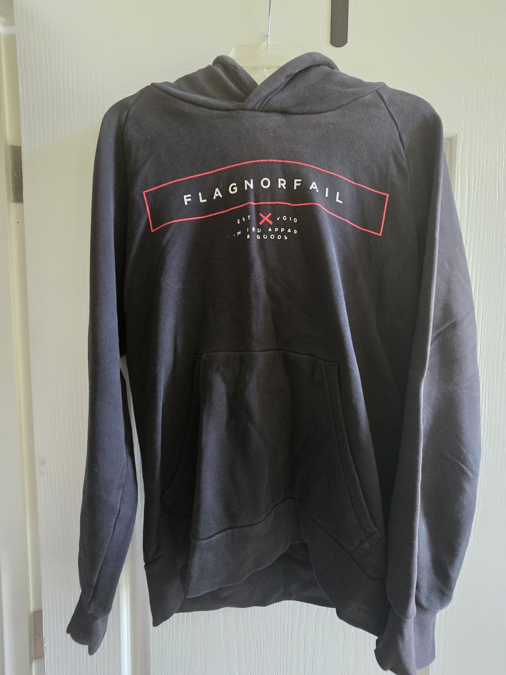 flag nor fail Men’s Black Hooded Sweatshirt with Red Logo